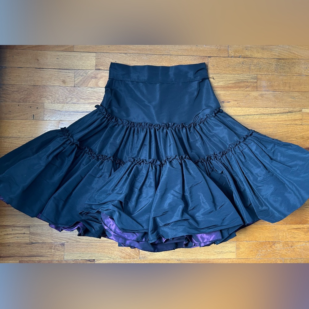 ANGELO TARLAZZI France VTG 80s Women Black Tiered Layered Taffeta Skirt SZ 6, S